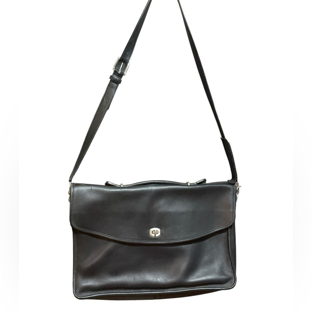 NEW Vintage COACH Lexington Black Smooth Leather Briefcase Bag #M13-5265